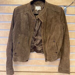 I Love H81 Suede Leather Jacket Womens Size Large Biker Moto Brown